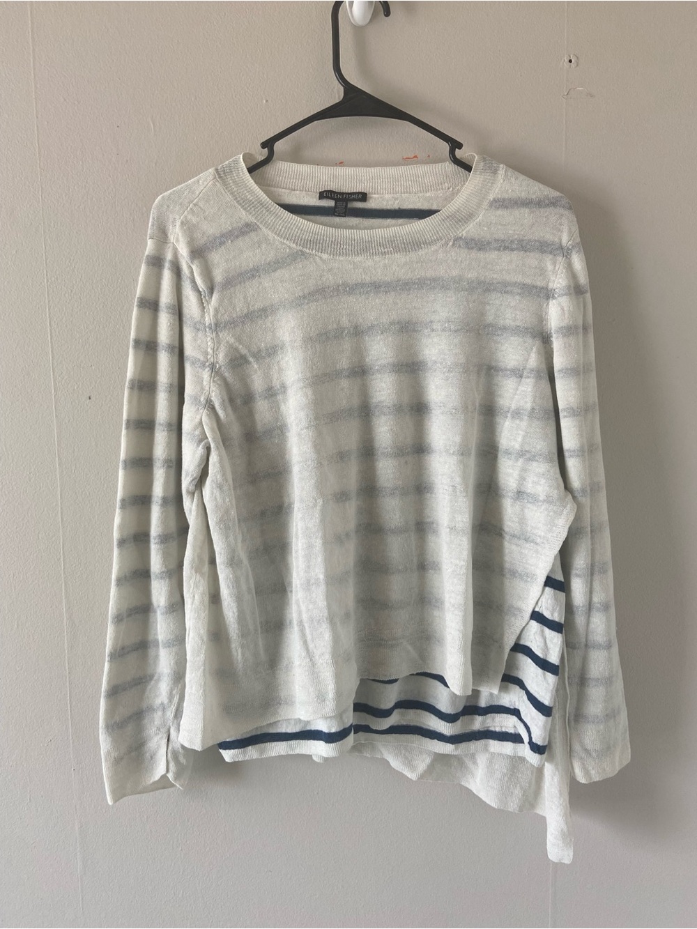 Eileen fisher linen double layer stripe longsleeve top lagenlook XL asymmetrical